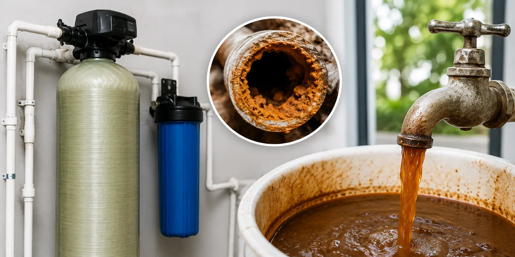Iron removal filter system with rust buildup and discolored water in Avadi