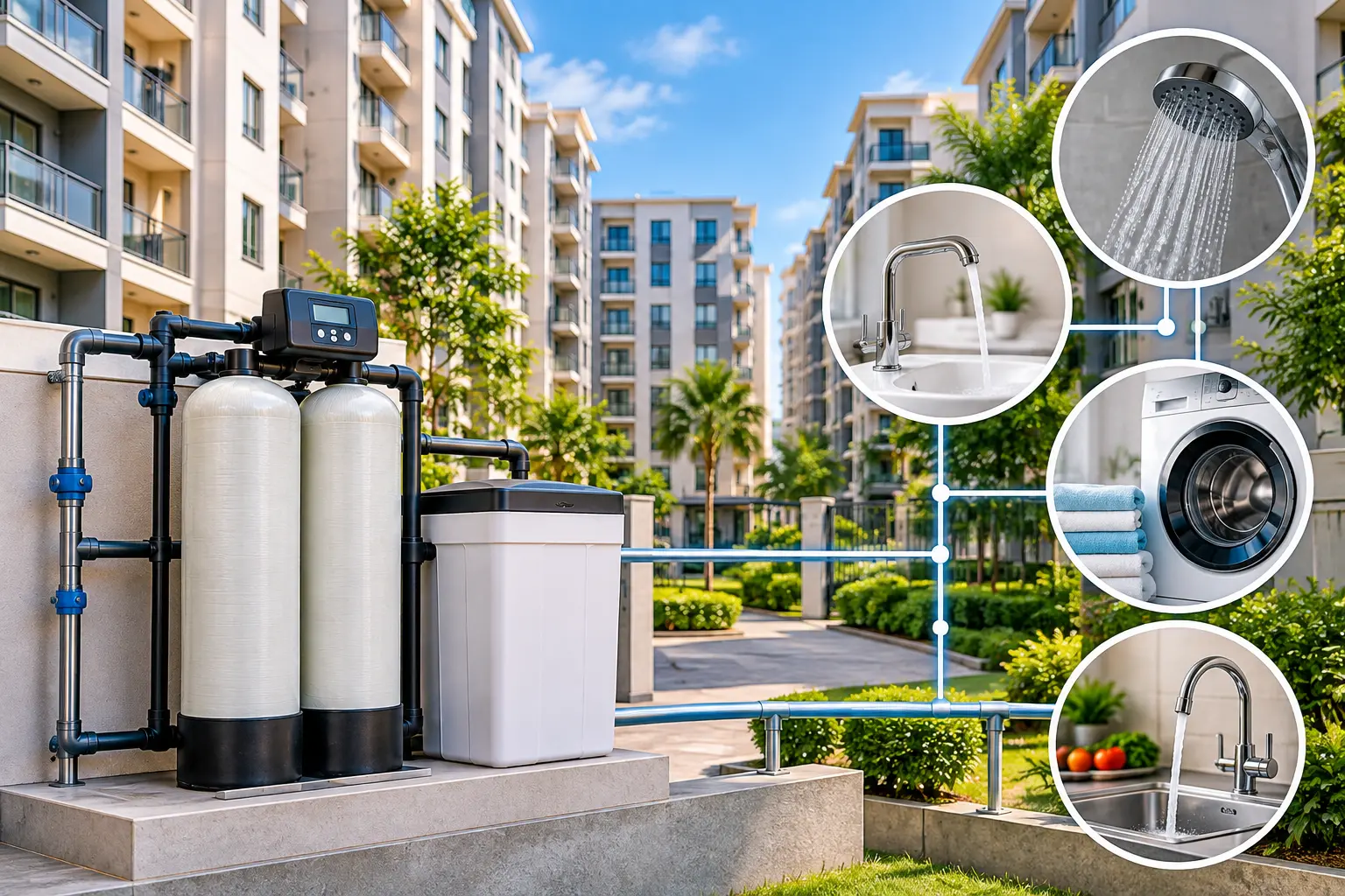 centralized water softener for apartments and gated communities