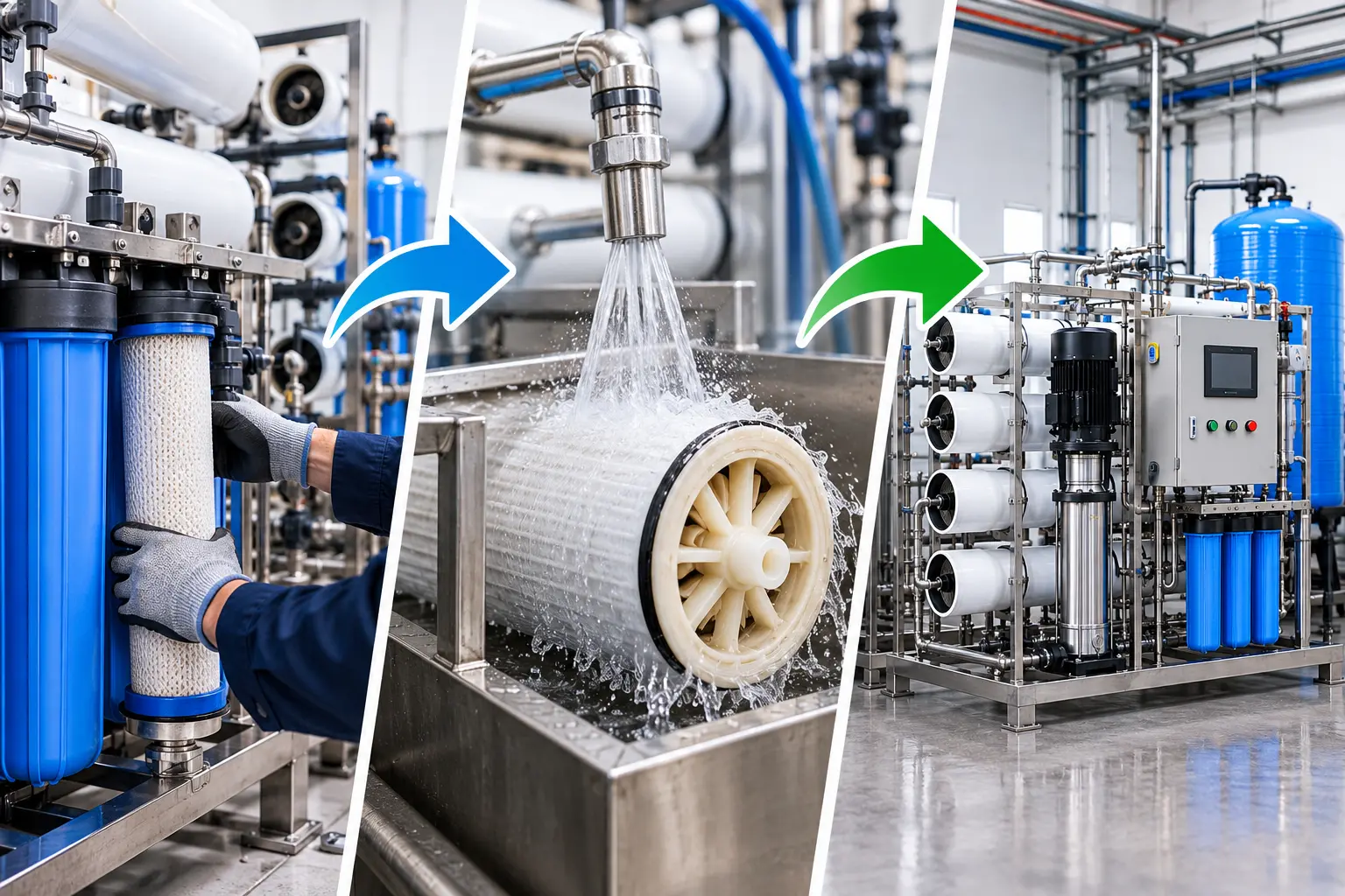 Industrial RO plant servicing, membrane cleaning and water purification system upgrade